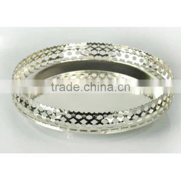 Silver Round decorative mirror tray