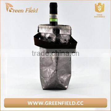 Green Field Washable Metallic Kraft Paper Bottle Wine Cooler Bag photo-5