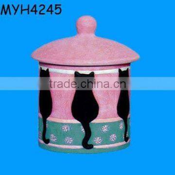 Lovely cat glazed ceramic tealight candle cup with lid