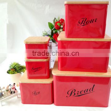 Metal Kitchen Storage Box, Tea Sugar Coffee Canister with Bamboo Lid