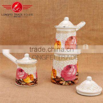 Hot Sale 3pcs Full Decal Enamel Round Handle Coffee Bucket / Coffee Jug Setwith Cover photo-2
