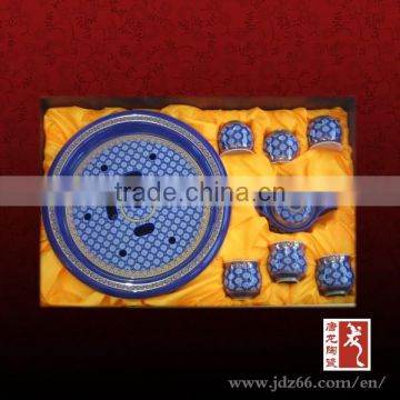 Chinese ancient design hand painted blue glazed one person tea set for banquet hospitality