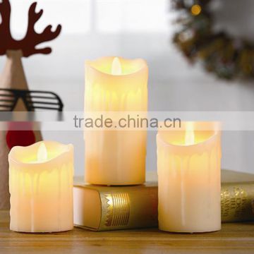 S/3 Dripping Wax Pillar Candles LED Moving Flame Candles