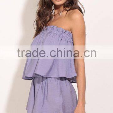OEM Women Rompers Jumpsuit Latest Design Strapless Ruffle Playsuit photo-2