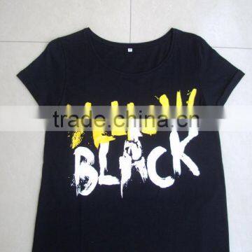 WOMEN PRINTED T-SHIRT. 100%COTTON SINGLE JERSEY WOMEN BLACK T-SHIRTS