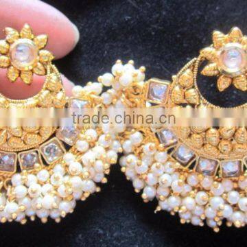 GOLD PLATED TEMPLE DESIGN BROAD Necklace RAMLEELA EARRING Set photo-3