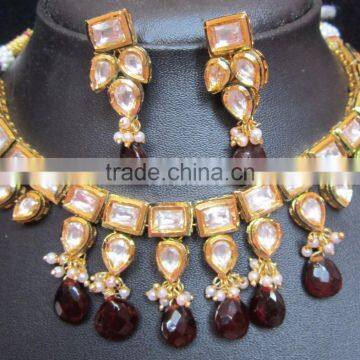 Hi Quality KUNDAN VILANDI pearl Meenakari necklace EARRING set