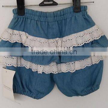 Fashion Baby Girls Skyblue Thin Denim Embroidered Hot Shorts for Summer