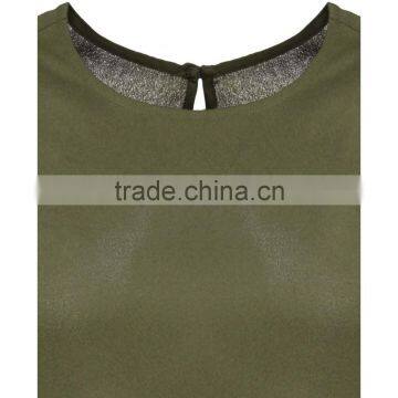 2016 Summer Plain Khaki Sleeveless Shell Tops For Ladies Latest Chiffon Plain Pockets Summer Tops photo-4