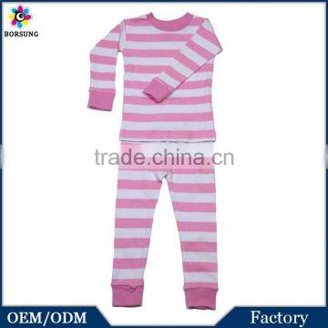 2015 Summer Latest Style, Organic Cotton Girls Pajamas Stripe , Long Sleeve Children Girls Pajamas