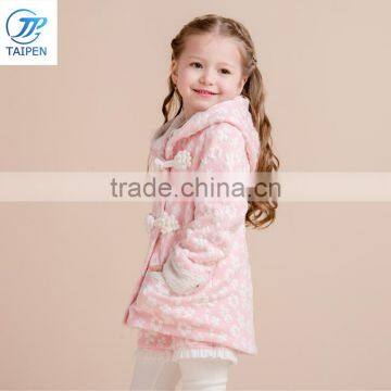 Embossed Flower Girls Boutique Clothes Kid Winter Hoodie Coat With Fleece Lining photo-3