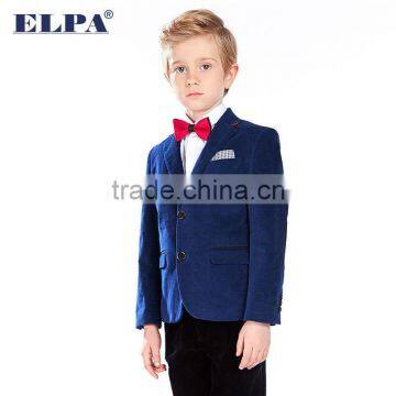 2016 New Style ELPA NXB0030 Hot Sale Plus Size British Style Blue Velvet Casual Kids Blazer With Black Elbow Patches photo-2