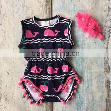 new arrival baby girls Summer clothing infant romper tutu cotton baby navy hot pink whale girls romper with match headband