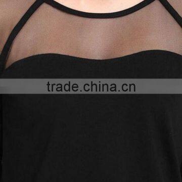 Two-color Long Sleeve T-shirt Skin Tight t Shirt With Net Design photo-4