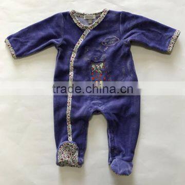 75% Cotton 25% Polyester Velour Purple Newborn Baby Girls Romper Wholesale Price photo-2