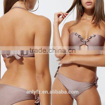2017 China Factory Wholesale Swimwear Women Sexy Pink Self-tie Bikini Set