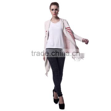 Womens multi-color stripe printing slub cardigan