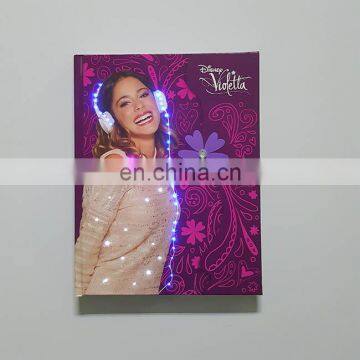 Wholesale hot selling custom printing personalized school glitter diary notebook journal with led light