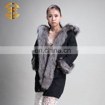 Eco-Friendly natural women fox fur trim coat for adults