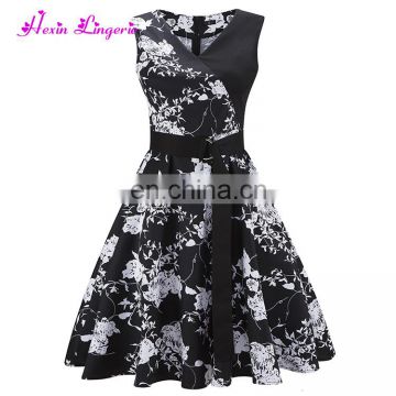 Wholesale Price black and white floral korean casual 2017 women floral dress