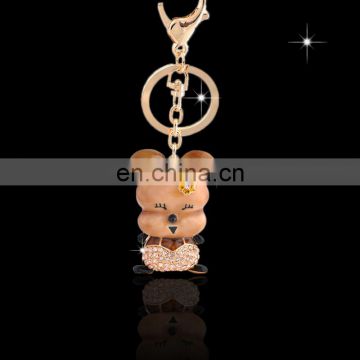 Promotional wholesale custom crystal souvenir metal rhinestone cute Dog puppy keychain manufacturer in yiwu China MCA-0028