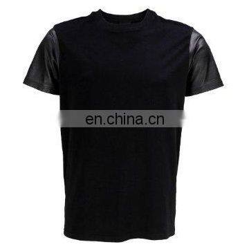 Cotton T-shirt with 100% Geniune Leather half sleeve