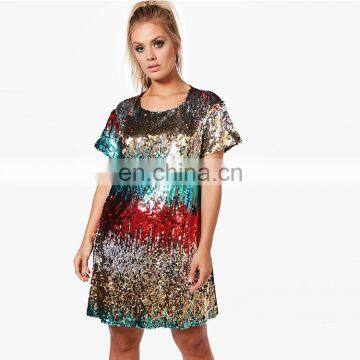 new design summer fashion short sleeve women sequin t shirt dress