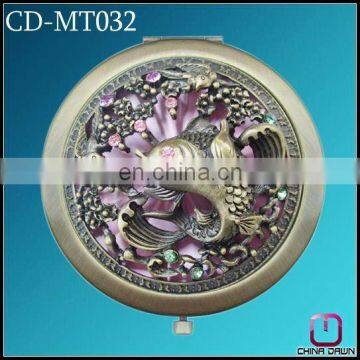 fashion gift round engraved crystal copper makeup mirror CD-MT032