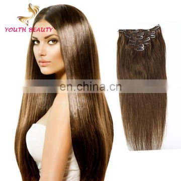 Youth Beauty Hair 2017 best saling 8A Brazilian human virgin hair clip in hair extension silky atraight wave in chestnut brown