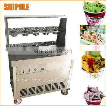 flat ice cream machine cold pan fry fried ice cream machine with 10 buckets/barrels/toppings