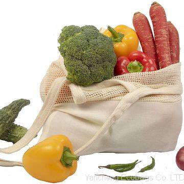 Reusable Grocery Bags - Organic Cotton Mesh Net Bag with Handles | Reinforced Bottom | Shopping, Groceries, Beach Tote, Produce Bag, Fruit & Vegetable Storage | Machine Washable, Eco Friendly (3 Bags)