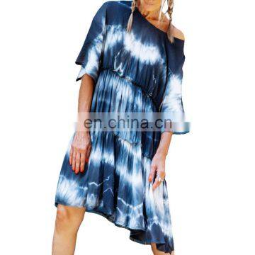 2020 New Arrivals Spring&Summer Ladies O Neck Casual Dress Women  Printed Tie-dye Dress