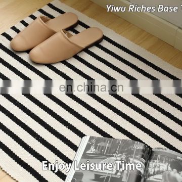 Hot selling on Amazon woven cotton washable rug  for living room black and white striped rugs and carpet