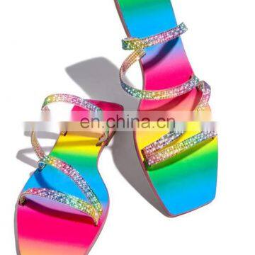 Women's Sandals Platform Woman Rome New Fashion Rainbow Color Female Shoes Summer Rhinestone Sandals Shoes Women Flip Flop