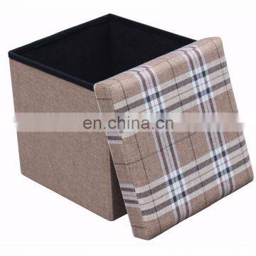 Customized Faux Linen Bedroom Ottoman Folding Storage Chair Stool