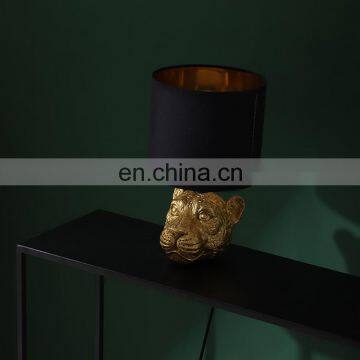 leopard head shape animal statue modern gold desk decoration cheap unique nightstand lamps for hotel office