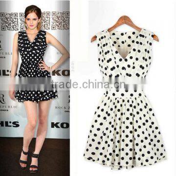 walson summer women dress chiffon v-neck high waist polka dot wholesale                        
                                                Quality Choice