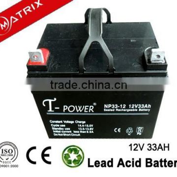 Sealed maintanence free 12v 33ah vrla battery for e-scooters