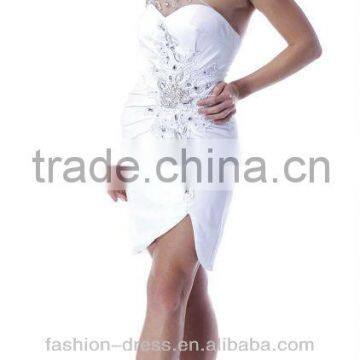 One Shoulder Sweetheart Beaded White Homecoming Dress