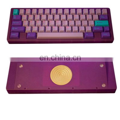 Dyed purple gray PC bottom and top sandblasted brass weight cnc machining plastic smoky polycarbonate keyboard case