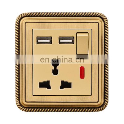 Type 86 Universal 3 Pin Wall Switch Socket With USB 16A Copper Wire Drawing Panel Sockets And Switches Electrical With LED Light