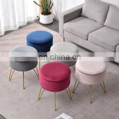 Stool Dining Round Modern Indoor Home Luxury Foot Step Living Room Furniture Metal Chairs Gold Velvet Storage Stools Ottoman