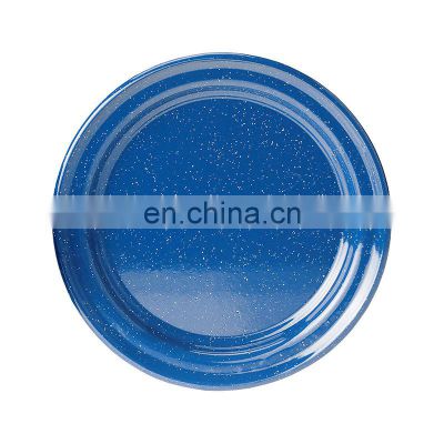 Custom logo printing white color service flat soup dessert enamel metal dinner plate for hotel