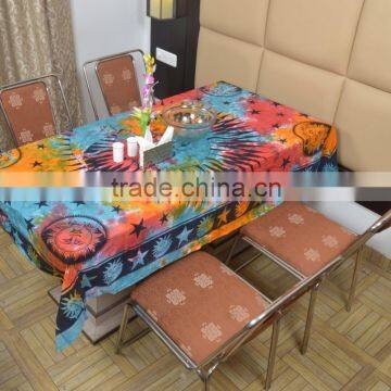 Indian Cotton Table Cloth Multicolored Hand Dyed Sun and Moon Printed Dinning Vintage Wall Hanging Throw Bed Sheet Cover TC34