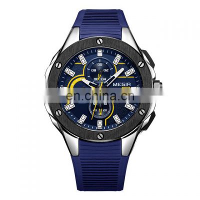 Trendy silicone strap quartz day men designer wrist watch 2053 water resistant sport MEGIR chronograph watch