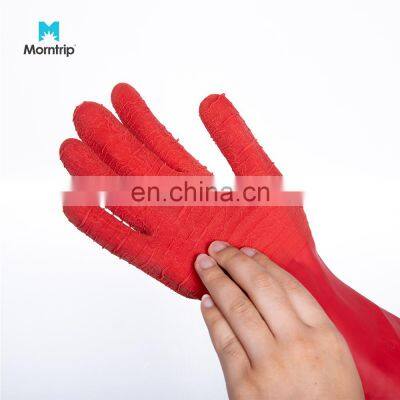 Durable Long Working Safety Waterproof Chemical Resistant Red Latex Rubber Industrial Gloves