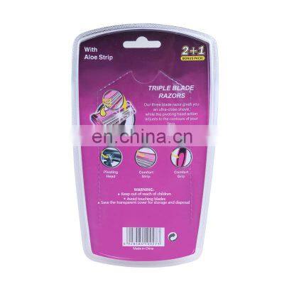 3PCS/Pack 3 Blades Disposable Women Hair Remove Razor Stainless Steel Ladies Bikini Razor Rubber Handle Lubricant Strip KL3-05W photo-5