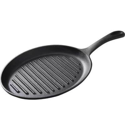 Korean Barbecue Sizzling Hot Plate Pre-seasoned Nonstick Cookware Cast Iron Fajita Steak Plate With Wooden Base Steak Plate