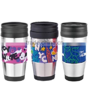 Double wall inside plastic outside stainless steel sports tumblers travel mug