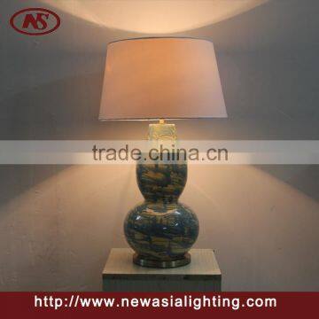 Blue and white Glass base table lamp fabric shade lamp for home decorate